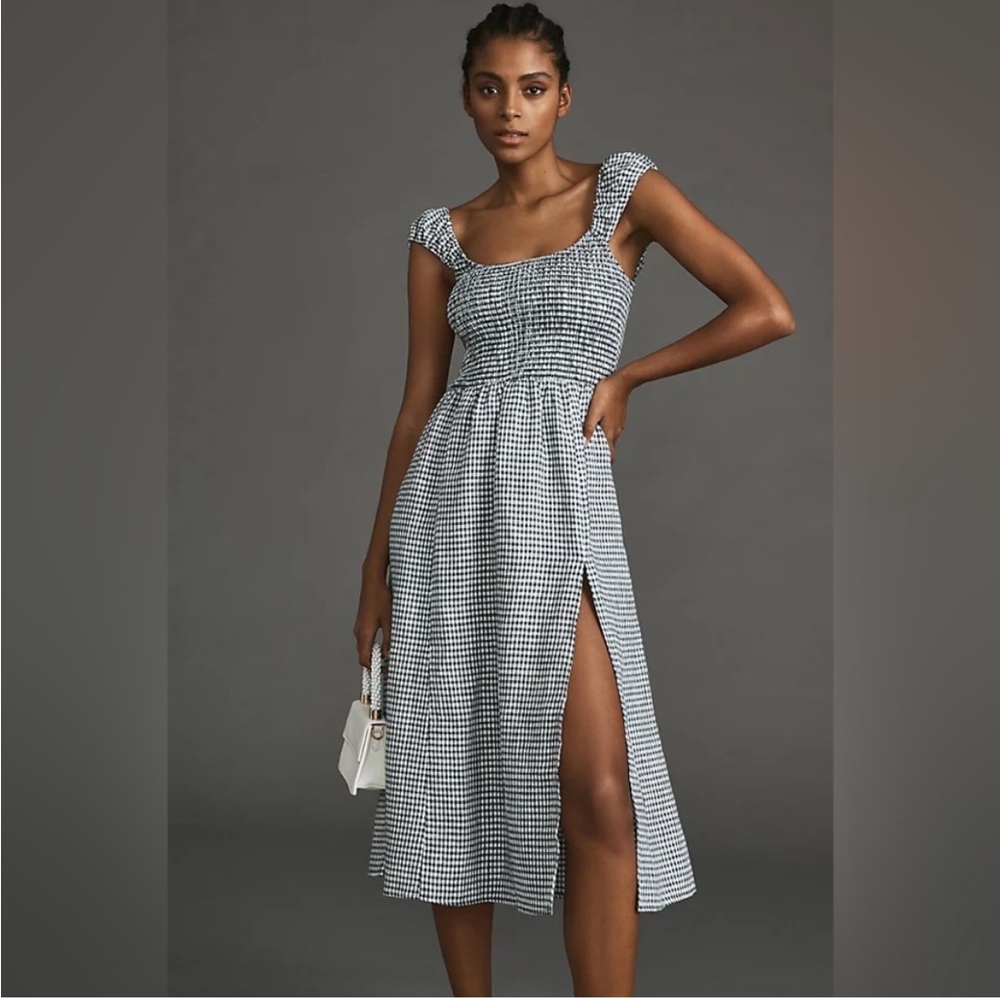 Reformation Black and White Checkered Midi Dress
